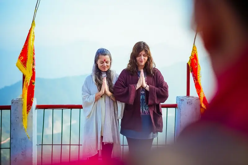 Sunrise over the Himalayan peaks from Kunjapuri Temple near Rishikesh